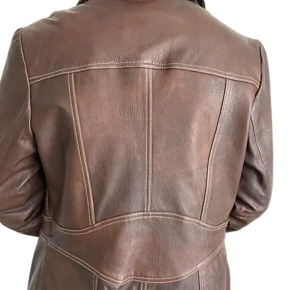 Vintage 90s Womens Wilsons Leather Brown Retro Mid Length Mid Mod Jacket Sz M - Picture 7 of 11